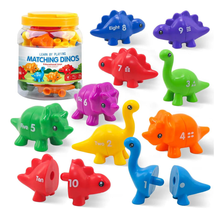 Educatief Dino Spel voor Kinderen - Verbeter Fijne Motoriek en Kleur- en Letterherkenning - 13 Dinosaurussen en Plastic Pot 7