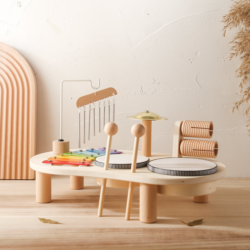 Educatieve Muziektafel voor Kinderen Hout Inclusief Xylofoon Trommels Bekkens 0