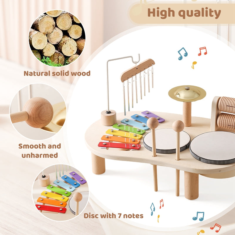 Educatieve Muziektafel voor Kinderen Hout Inclusief Xylofoon Trommels Bekkens 3