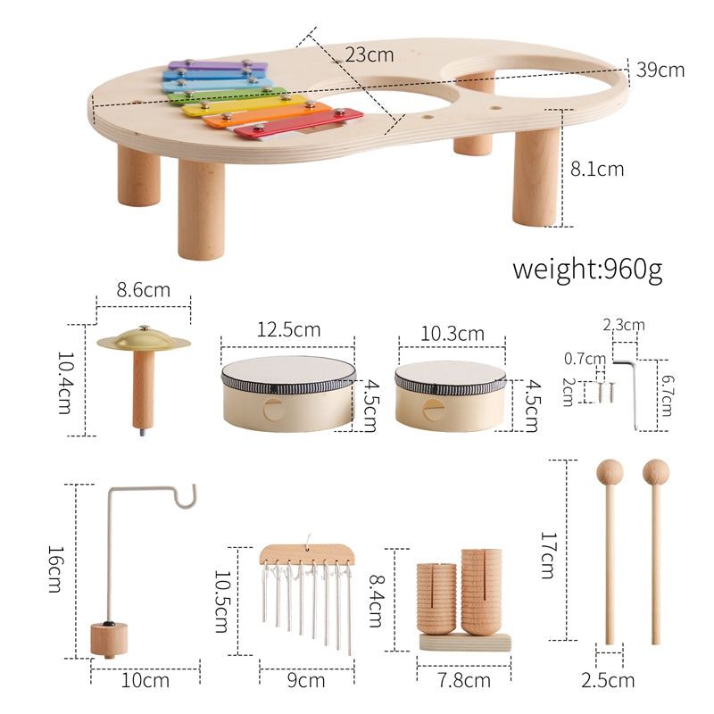 Educatieve Muziektafel voor Kinderen Hout Inclusief Xylofoon Trommels Bekkens 4