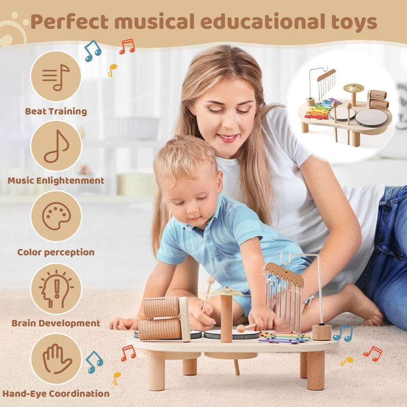 Educatieve Muziektafel voor Kinderen Hout Inclusief Xylofoon Trommels Bekkens 5