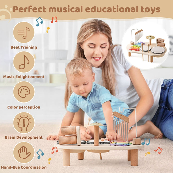 Educatieve Muziektafel voor Kinderen Hout Inclusief Xylofoon Trommels Bekkens 5