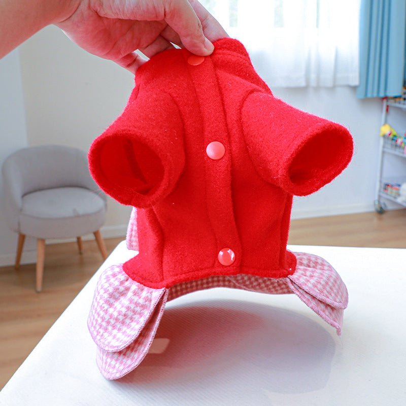 Elegant Bow Plaid Dog Dress Harness for Autumn/Winter – Vibrant Red Small Dog Clothes for French Bulldogs and Other Breeds 5