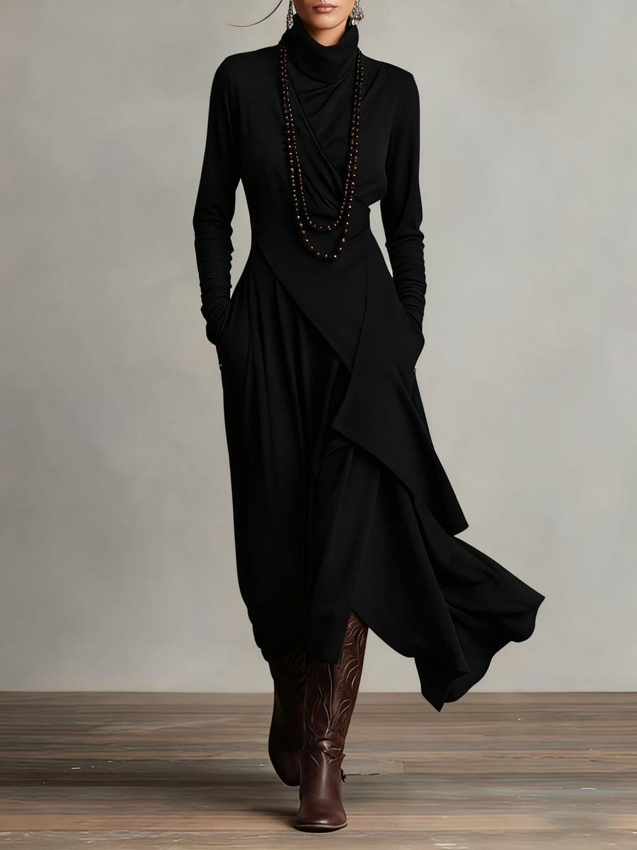 Elegant Collection | Long Sleeve Maxi Dress with Asymmetrical Design – Chic Style for Special Occasions 0