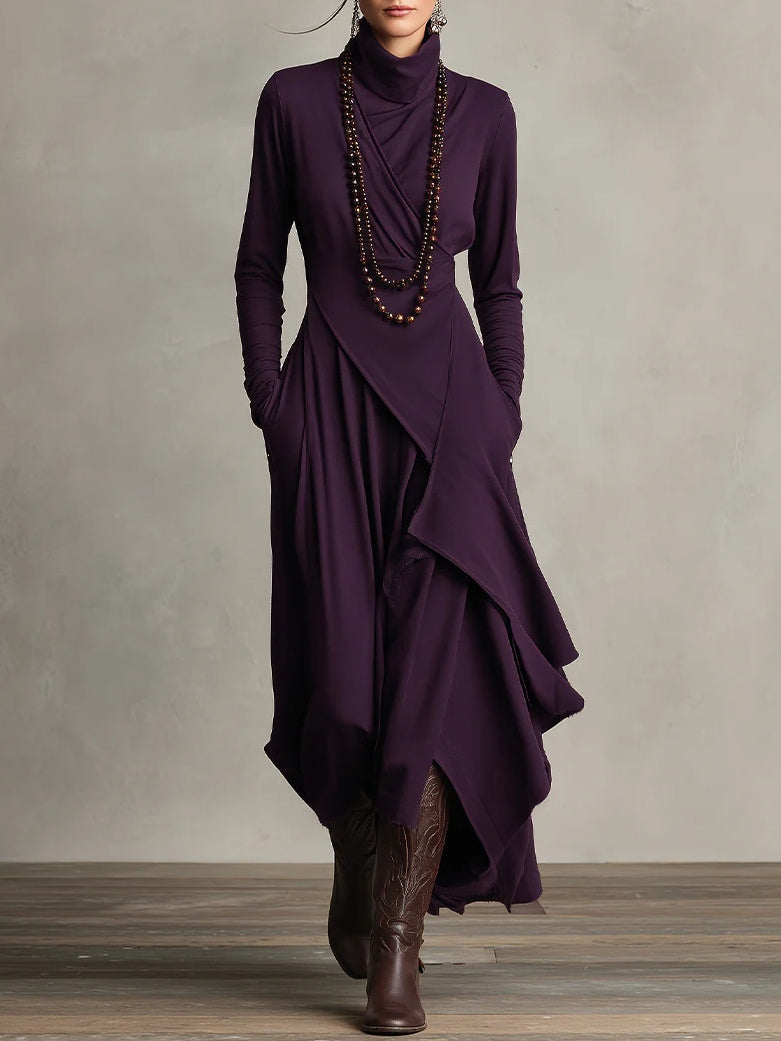 Elegant Collection | Long Sleeve Maxi Dress with Asymmetrical Design – Chic Style for Special Occasions 1