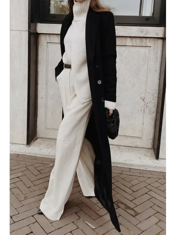 Elegant Women’s Full Length Wool Coat – Double-Breasted Tailored Design with Notched Lapel for Winter 1