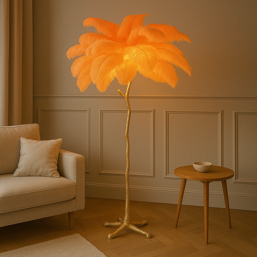 FeatherGlow | Modern Elegant Ostrich Feather Standing Floor Lamp 2