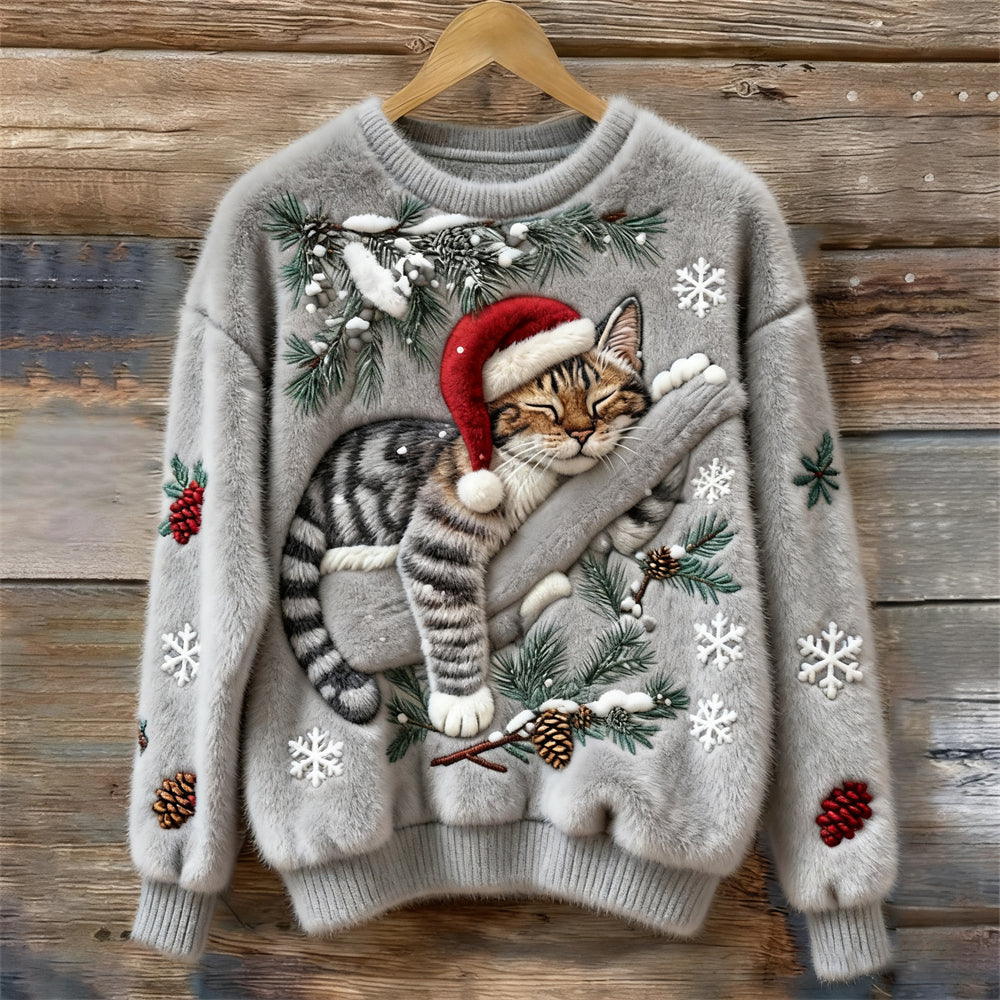 Festive Cat Collection | Cat Christmas Sweater with 3D Appliqué – Cozy Design for Holiday Cheer 0
