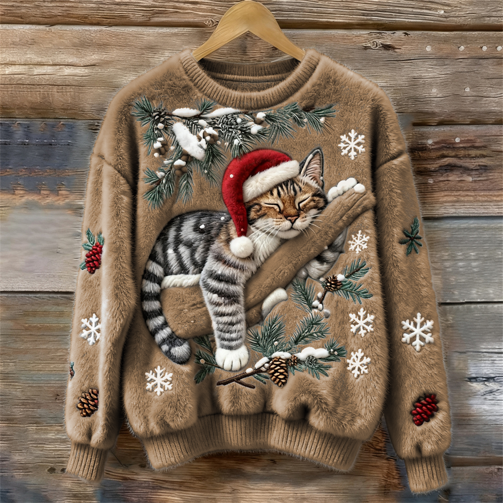 Festive Cat Collection | Cat Christmas Sweater with 3D Appliqué – Cozy Design for Holiday Cheer 1