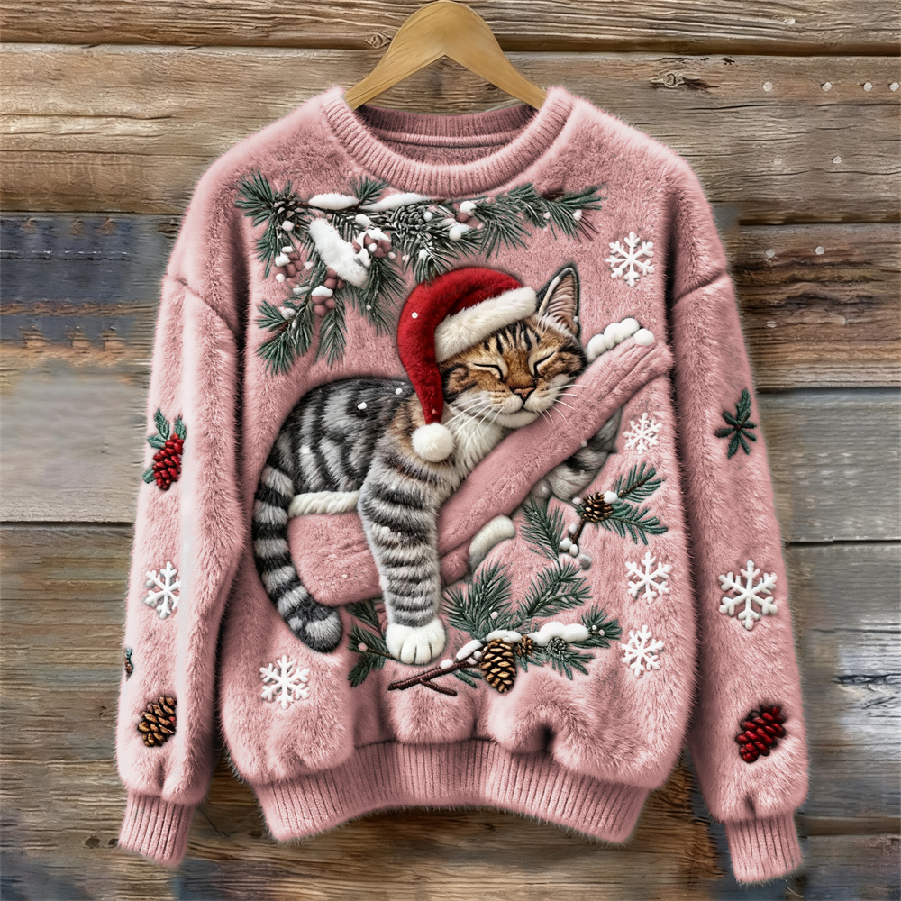 Festive Cat Collection | Cat Christmas Sweater with 3D Appliqué – Cozy Design for Holiday Cheer 2