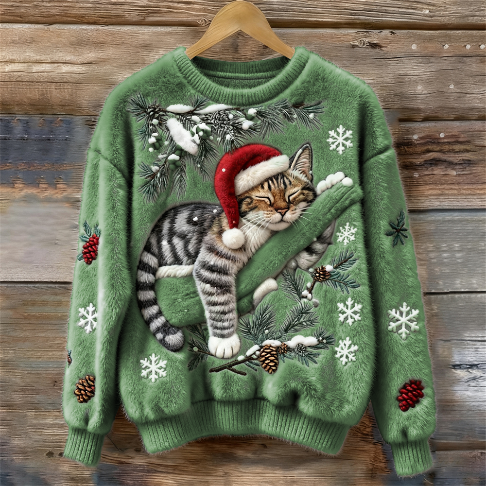 Festive Cat Collection | Cat Christmas Sweater with 3D Appliqué – Cozy Design for Holiday Cheer 3