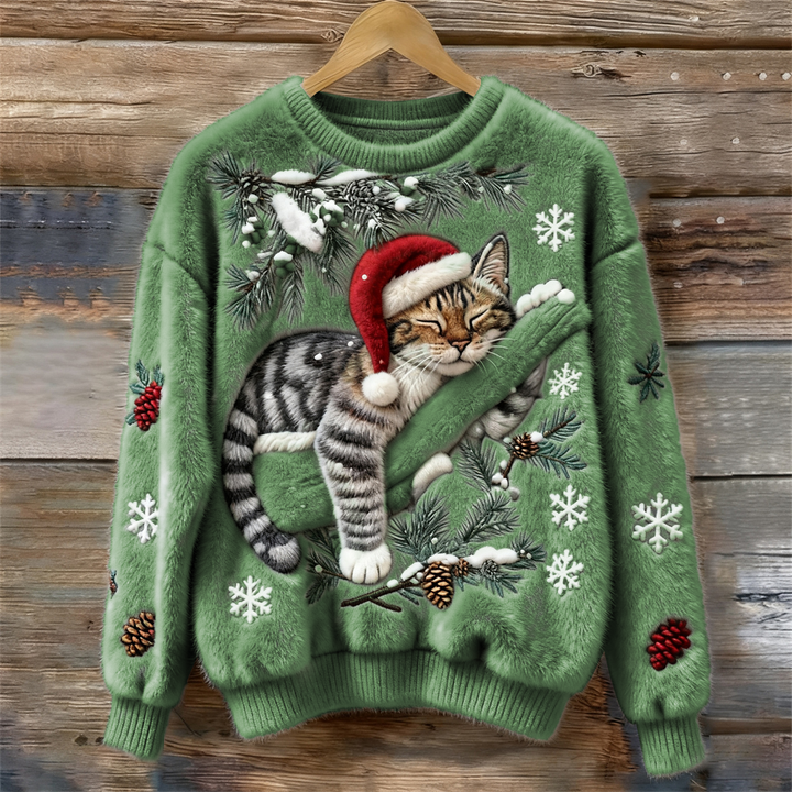Festive Cat Collection | Cat Christmas Sweater with 3D Appliqué – Cozy Design for Holiday Cheer 3