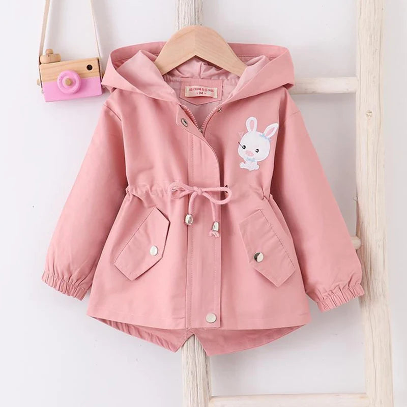 Girls Rain Jacket Hooded Cute Rabbit Design Spring Autumn Windbreaker Coat 0