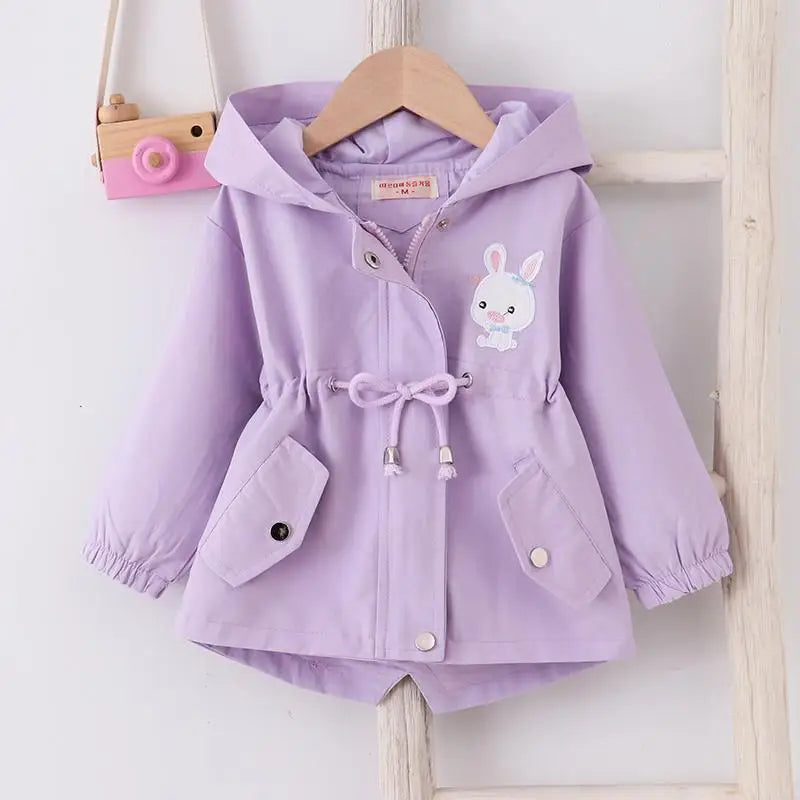 Girls Rain Jacket Hooded Cute Rabbit Design Spring Autumn Windbreaker Coat 2