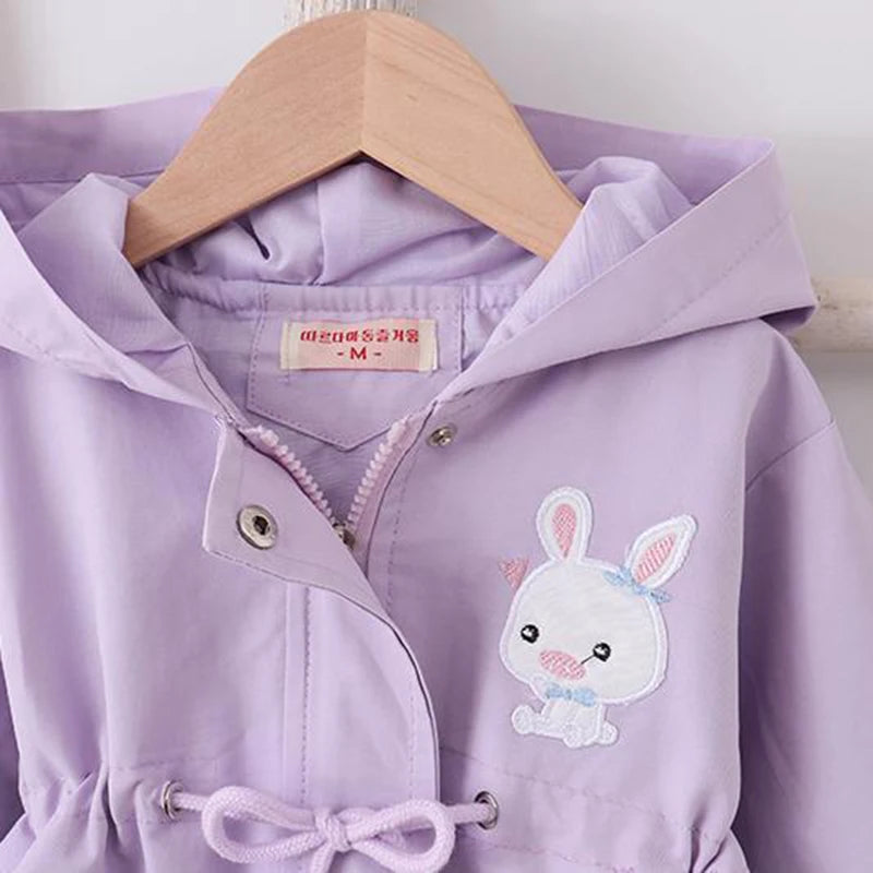 Girls Rain Jacket Hooded Cute Rabbit Design Spring Autumn Windbreaker Coat 3