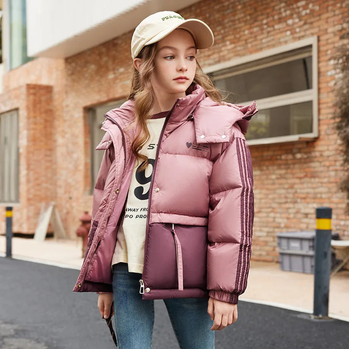 Girls’ Puffer Jacket Hooded Duck Down Gradient Insulated Coat Ages 5-12 1