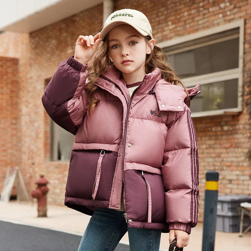 Girls’ Puffer Jacket Hooded Duck Down Gradient Insulated Coat Ages 5-12 8
