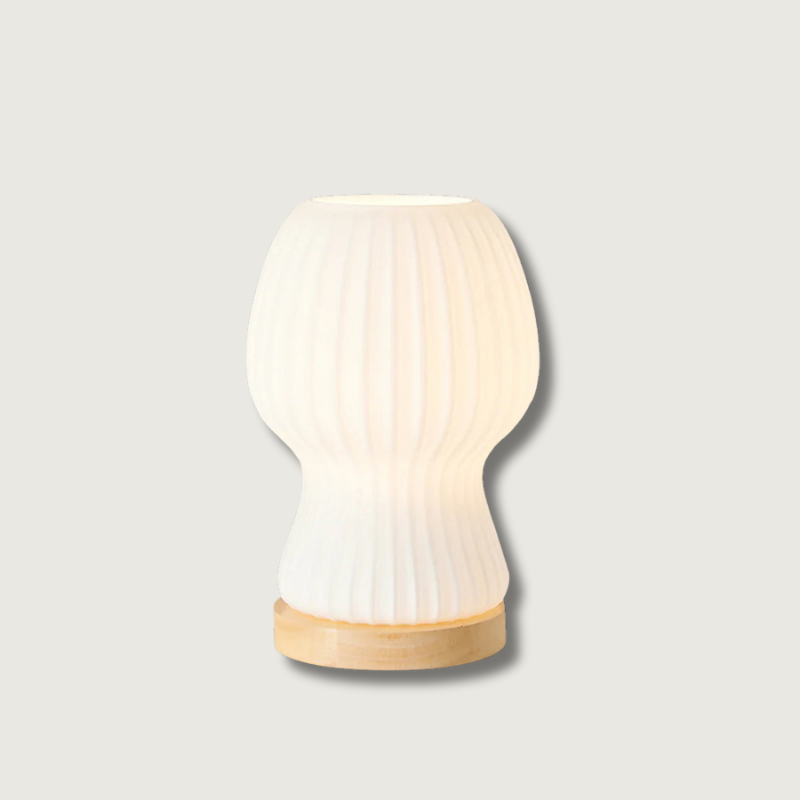 GlowBeam – Folded Glass Table Lamp with Wooden Accent 0