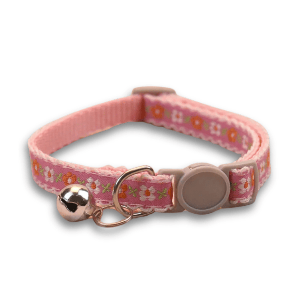 Handmade Floral Pattern Pet Collar for Cats and Puppies – Adjustable with Bell 0