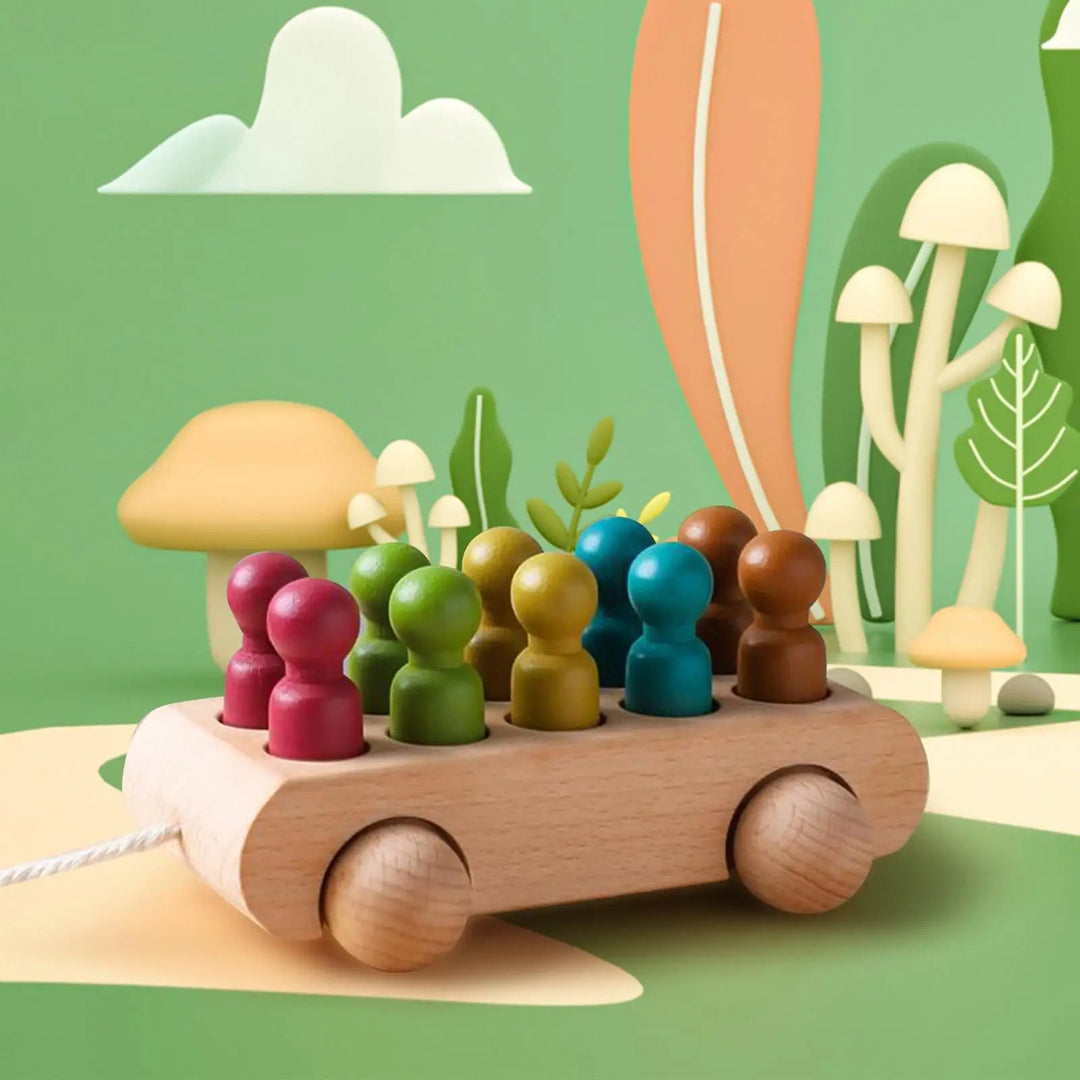 Houten Poppen Auto Set voor Motoriek en Creativiteit - Duurzaam Beukenhout en Veilig Speelgoed 0