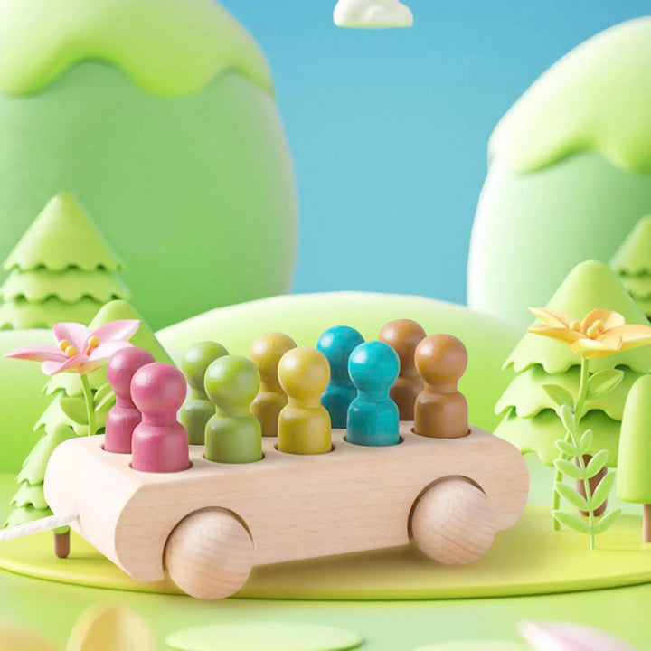 Houten Poppen Auto Set voor Motoriek en Creativiteit - Duurzaam Beukenhout en Veilig Speelgoed 2