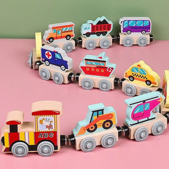 Houten Treinspeelgoed met Magnetische Verbindingen voor Kinderen van 2 tot 3 Jaar - Kleuren en Vormen Stimulerend Speelgoed 0