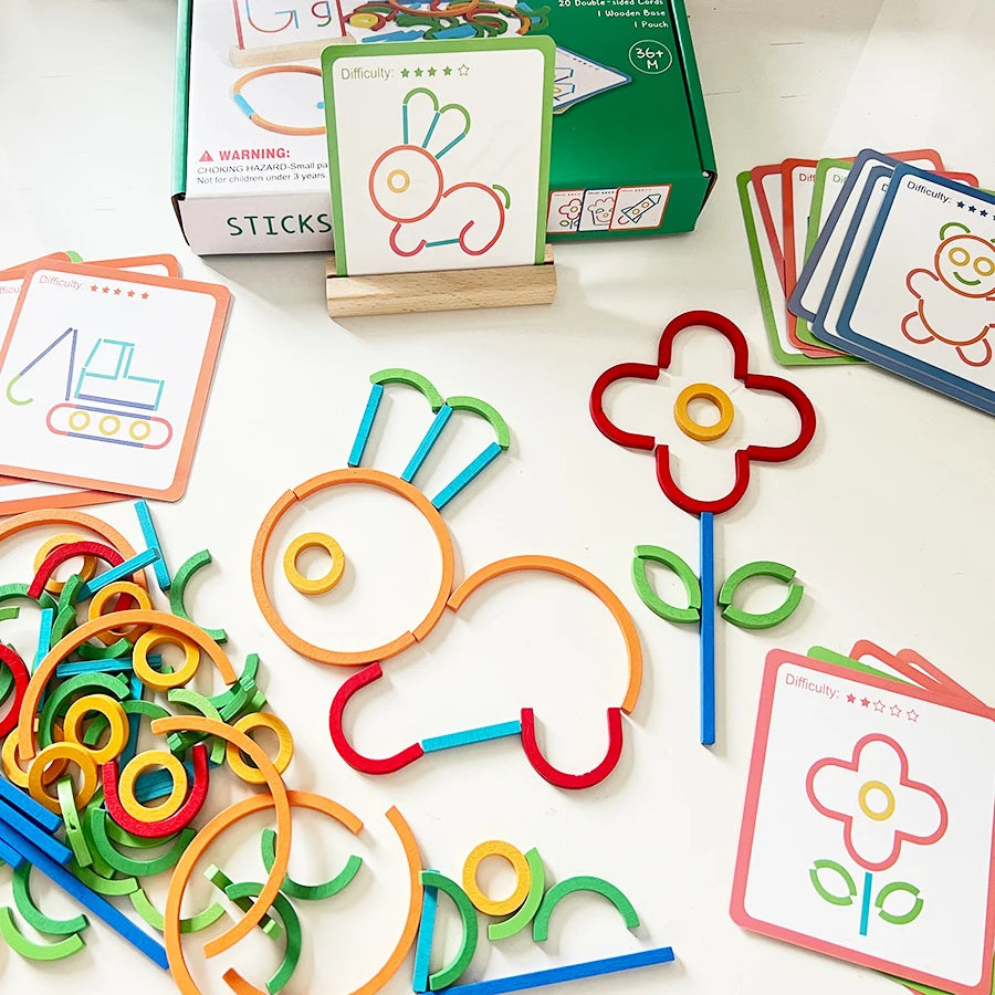 Houten Vormen Puzzel voor Kinderen – Creatieve Probleemoplossende Speelervaring met Duurzaam Hout, 120 Stukken en 20 Kaarten 0