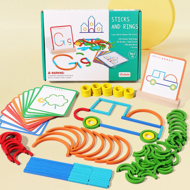 Houten Vormen Puzzel voor Kinderen – Creatieve Probleemoplossende Speelervaring met Duurzaam Hout, 120 Stukken en 20 Kaarten 1