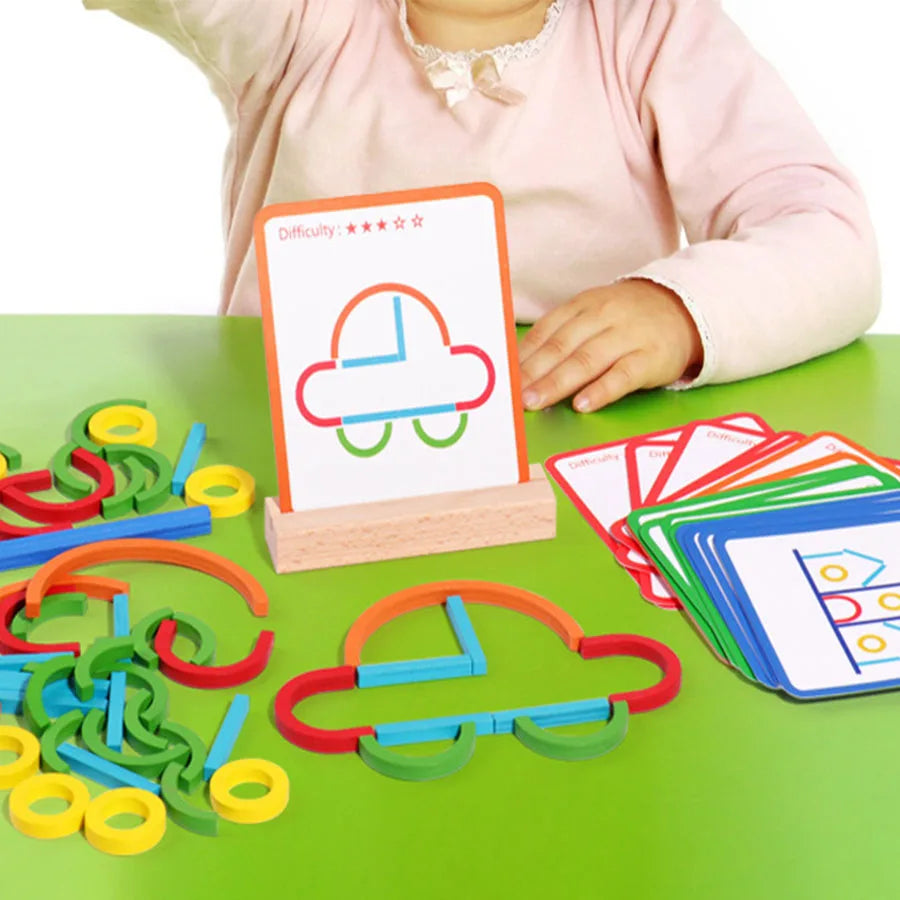 Houten Vormen Puzzel voor Kinderen – Creatieve Probleemoplossende Speelervaring met Duurzaam Hout, 120 Stukken en 20 Kaarten 4