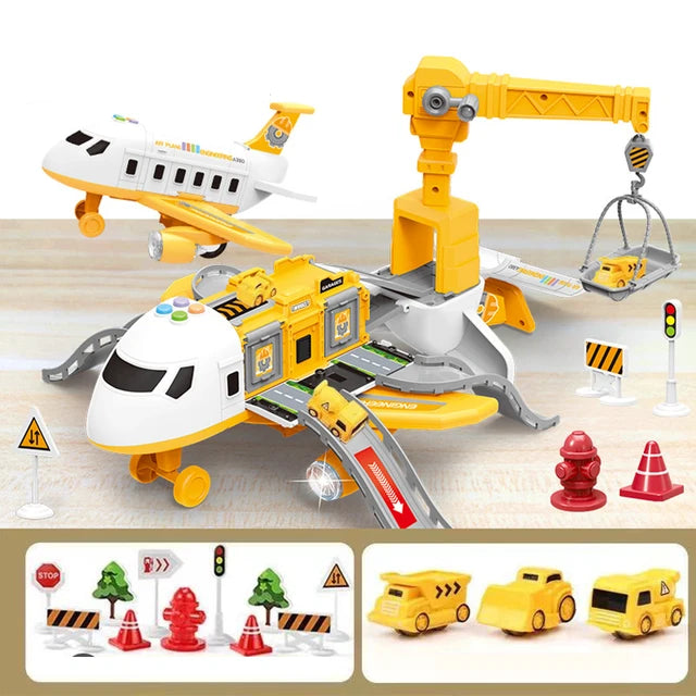 Interactive Toy Plane Set for Boys Age 1+ with Road Accessories and Vehicles 0