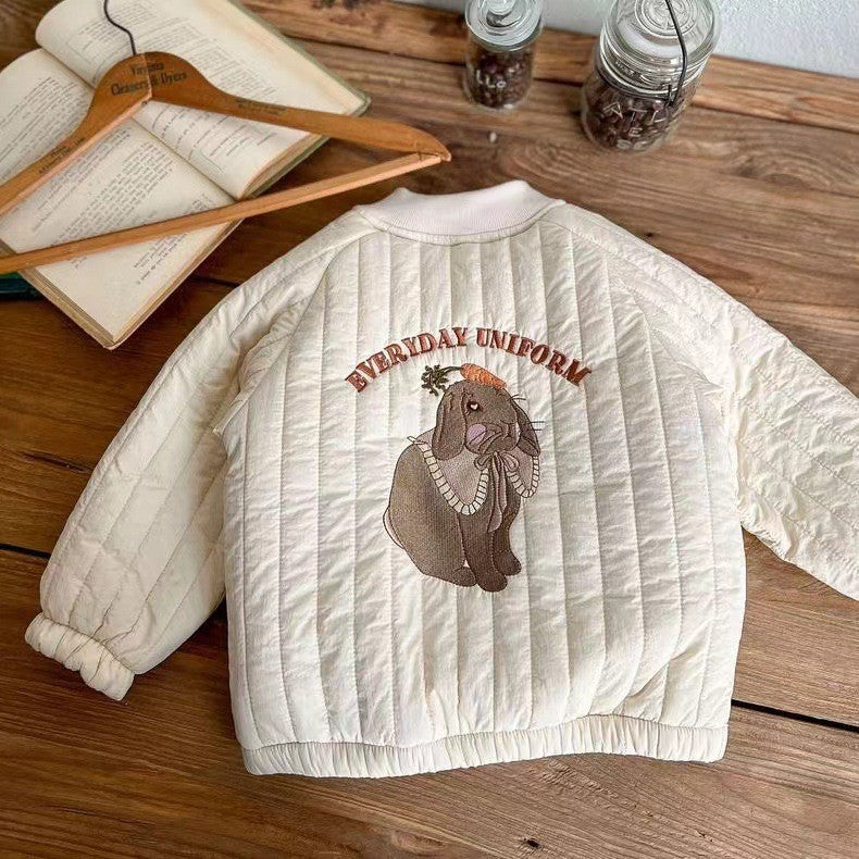 Kids Quilted Jacket Embroidered Padded Fabric for Boys and Girls 0-6 Years 0