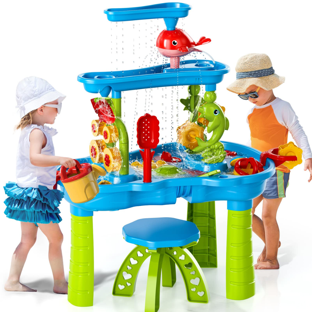 Kids’ 3-in-1 Outdoor Sand and Water Play Table with Accessories Durable Plastic 0