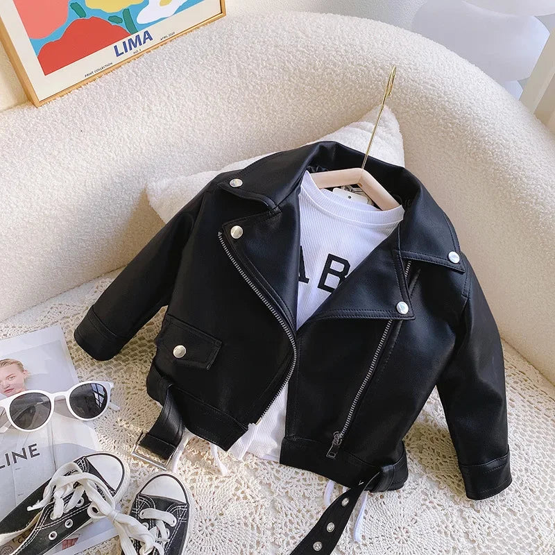 Kids' Biker Jacket Faux Leather Warm Winter Motorcycle Style for Boys and Girls Ages 2-7 1