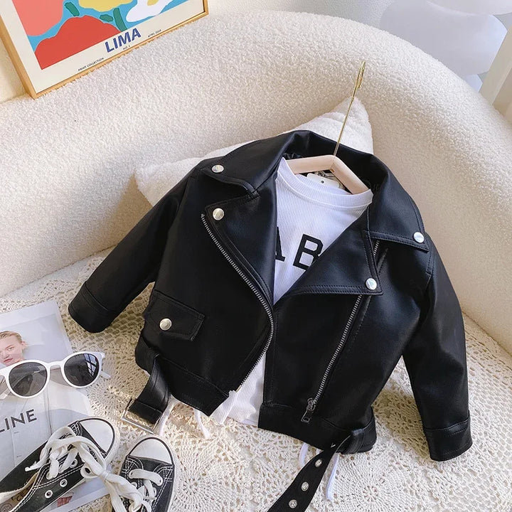 Kids' Biker Jacket Faux Leather Warm Winter Motorcycle Style for Boys and Girls Ages 2-7 1