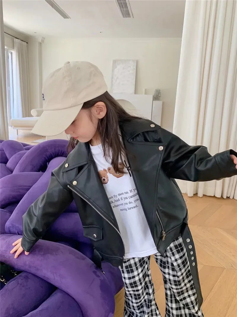 Kids' Biker Jacket Faux Leather Warm Winter Motorcycle Style for Boys and Girls Ages 2-7 2
