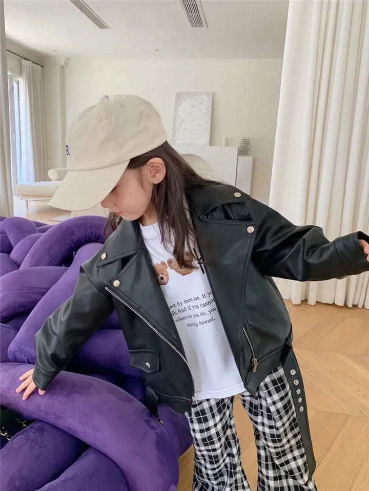 Kids' Biker Jacket Faux Leather Warm Winter Motorcycle Style for Boys and Girls Ages 2-7 2