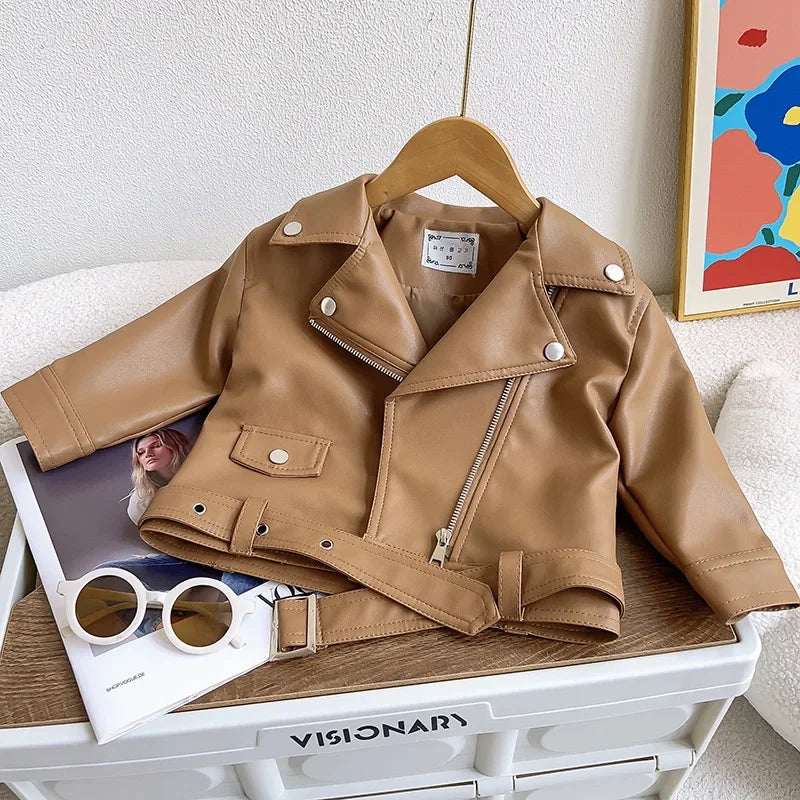 Kids' Biker Jacket Faux Leather Warm Winter Motorcycle Style for Boys and Girls Ages 2-7 4