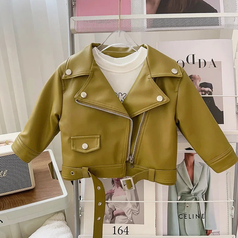 Kids' Biker Jacket Faux Leather Warm Winter Motorcycle Style for Boys and Girls Ages 2-7 5