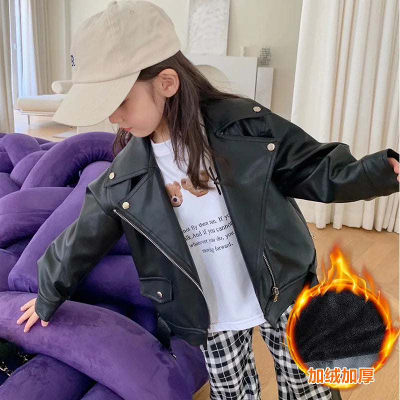 Kids' Biker Jacket Faux Leather Warm Winter Motorcycle Style for Boys and Girls Ages 2-7 7