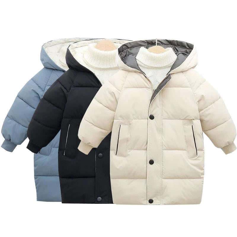 Kids' Long Down Jacket Thickened Cotton-Padded Warm Winter Coat 0
