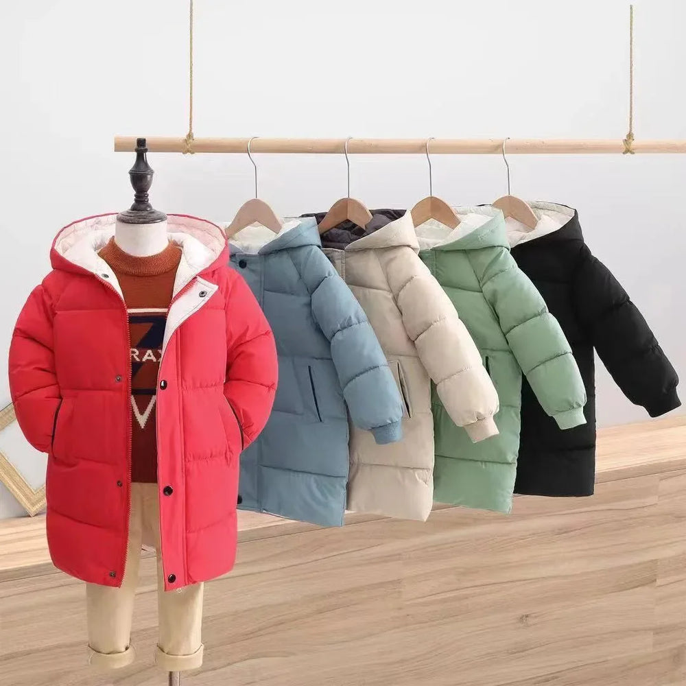 Kids' Long Down Jacket Thickened Cotton-Padded Warm Winter Coat 1