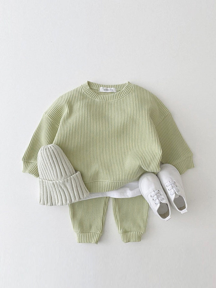 Kids’ Waffle Set Long Sleeve Top and Pants Soft Cotton Comfortable Toddler Clothes 4
