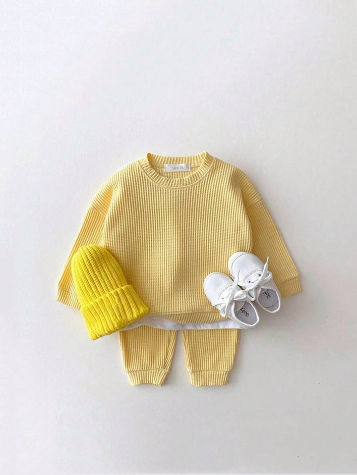 Kids’ Waffle Set Long Sleeve Top and Pants Soft Cotton Comfortable Toddler Clothes 5