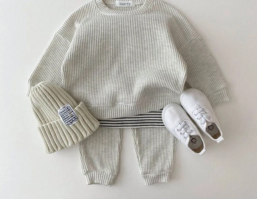 Kids’ Waffle Set Long Sleeve Top and Pants Soft Cotton Comfortable Toddler Clothes 6