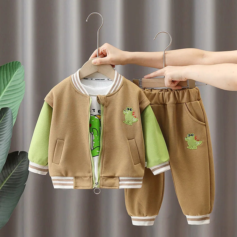 Kinder Dino Set 3-Delig Jongenskleding Katoen Met T-Shirt Broek En Accessoire 0