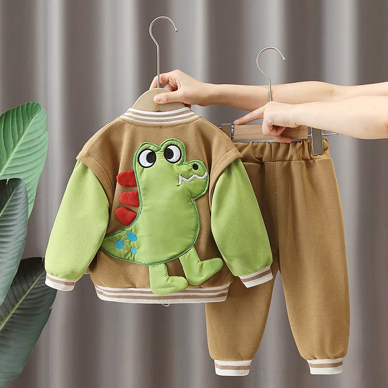 Kinder Dino Set 3-Delig Jongenskleding Katoen Met T-Shirt Broek En Accessoire 1