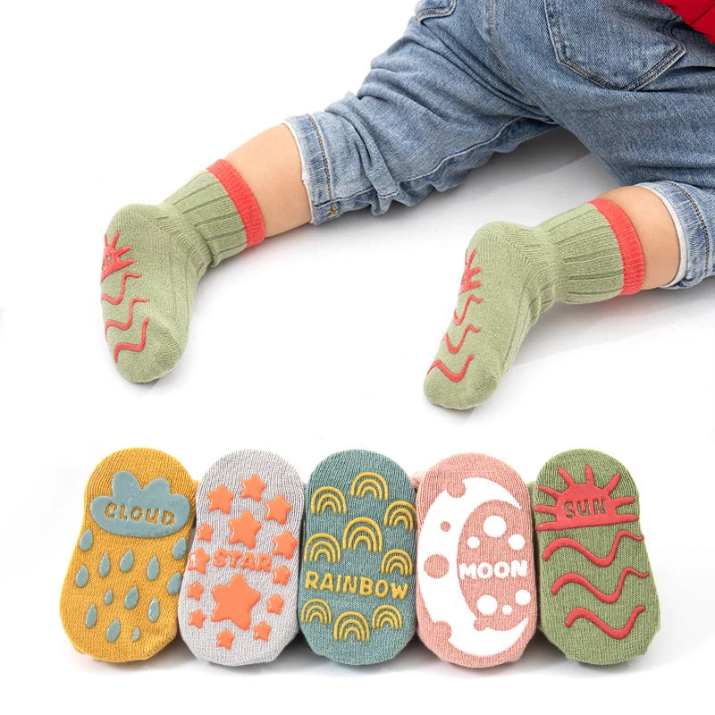 Kinderen Antislip Sokken Ademend Katoen Antislipzool 5 Paar 0