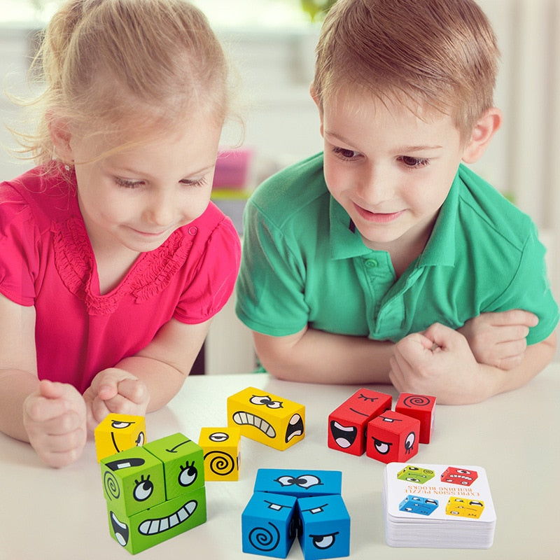 Kinderen Blokkenpuzzel Gezichtsuitdrukkingen Educatief Beukenhout Veilig en Duurzaam 1
