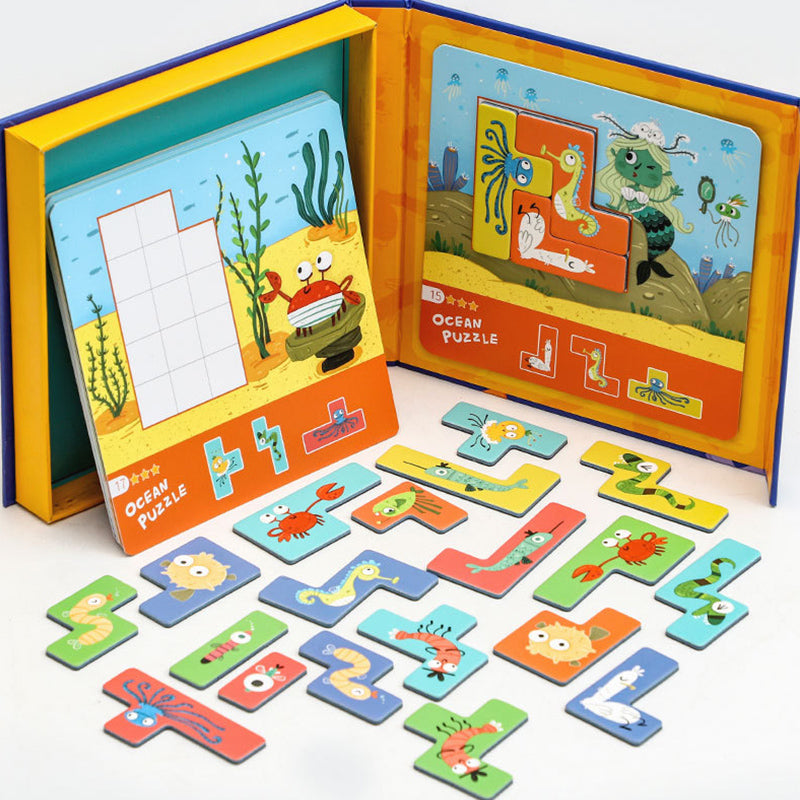 Kinderen Educatieve Puzzel Oceaandieren Hout 17x17x2,5CM Veilig en Duurzaam 1