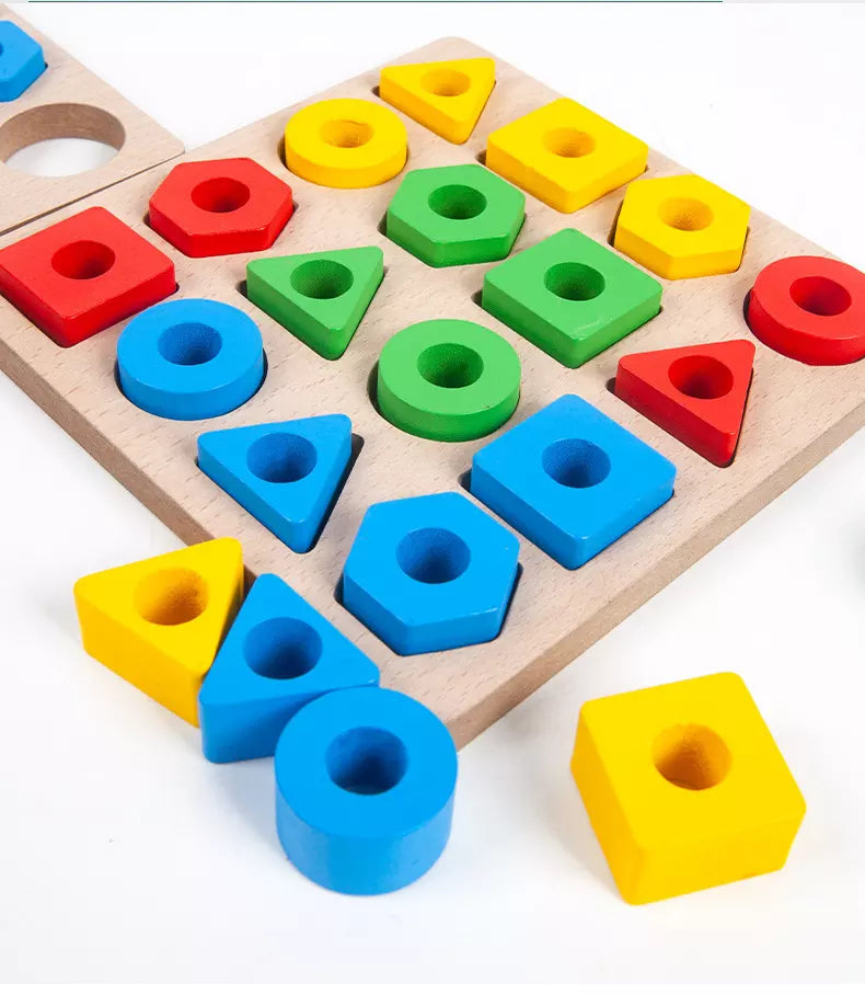 Kinderen Houten Vormenspel 16 Blokken 30 Kaarten Ontwikkel Hand-Oog Coördinatie 1